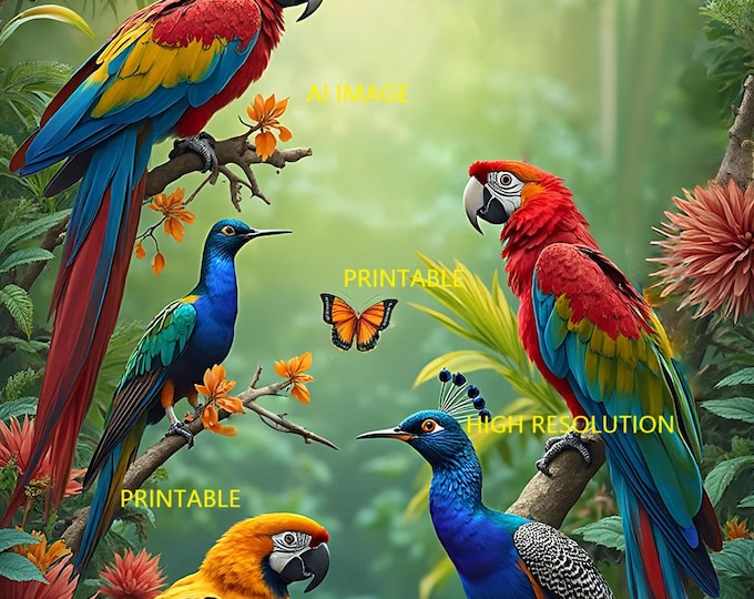 Featured listing image: Exotic Birds Art Print: High-Resolution AI Image (Digital Download)