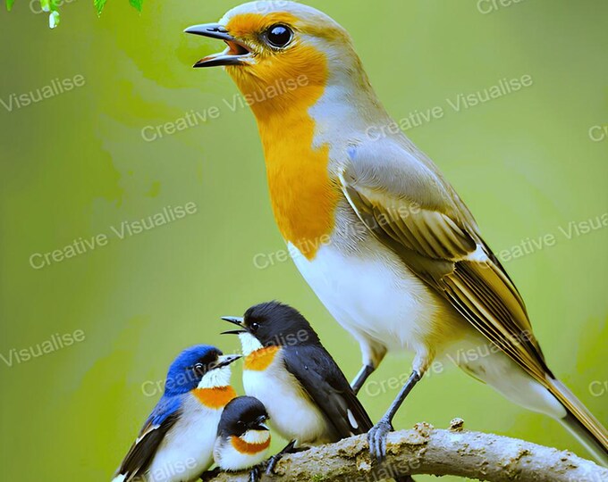 Birds on Branch Printable Wall Art, Digital PNG PDF 300 DPI