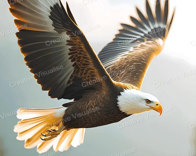 Bald Eagle in Flight Wall Art Printable | Majestic Wildlife Digital Download PDF & PNG