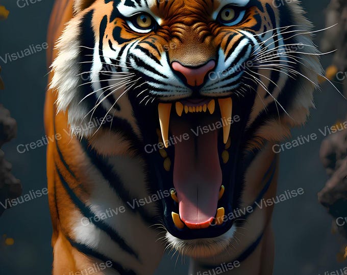 Angry Roaring Tiger Portrait – Powerful Wildlife Close-Up Wall Art