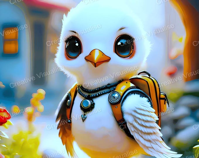 Chick with Backpack Wall Art Printable | Kids Room Animal Decor Digital Download PDF & PNG