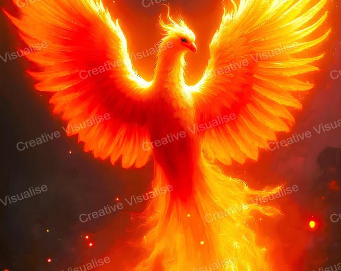 Golden Phoenix Flying at Night – Majestic Mythical Bird Digital Artwork
