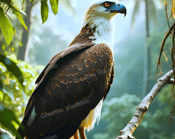 Eagle on Branch Forest Printable Wall Art, Digital PNG PDF 300 DPI