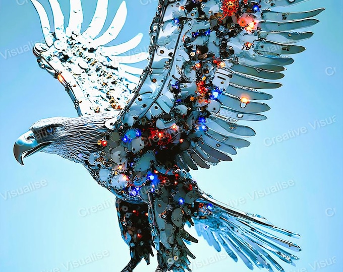 Robot Eagle Wall Art Printable | Futuristic Bird Digital Download PDF & JPEG