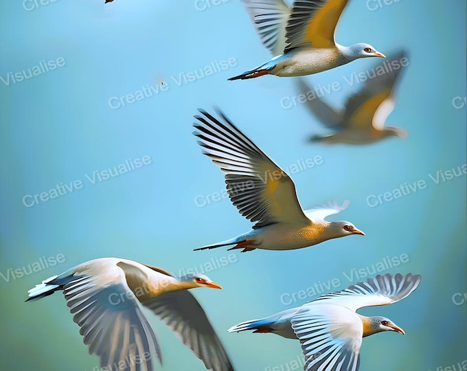Birds in Flight Printable Wall Art, Wildlife Digital PNG PDF 300 DPI