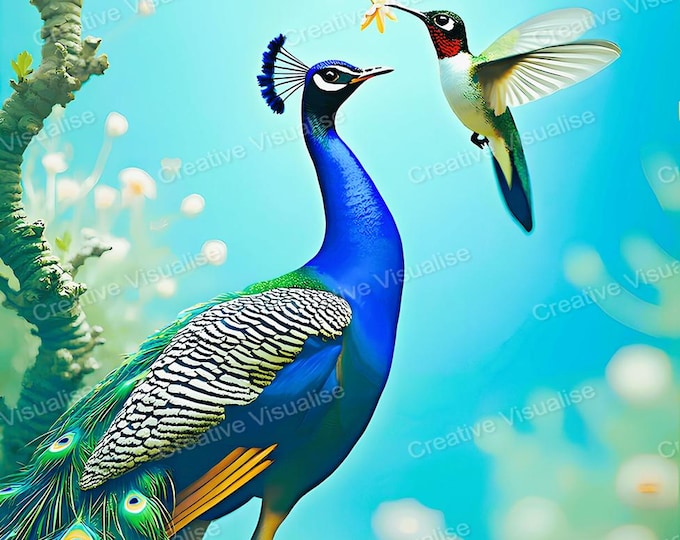 Peacock Wall Art Printable | Colorful Bird Digital Download PDF & PNG