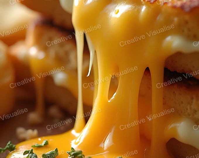 Close-Up Snack Filled Pizza Cheese with Melted Cheese Dripping onto Surface