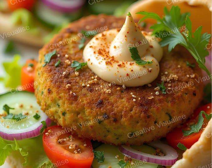 Funny Burger with Beard and Fresh Salad Layers – Whimsical Food Art Wall Print