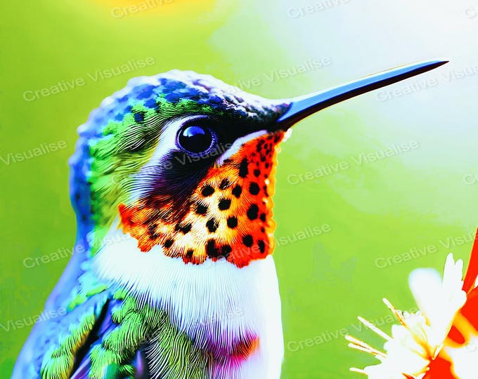 Hummingbird Wall Art Printable | Colorful Bird Digital Download PDF & PNG