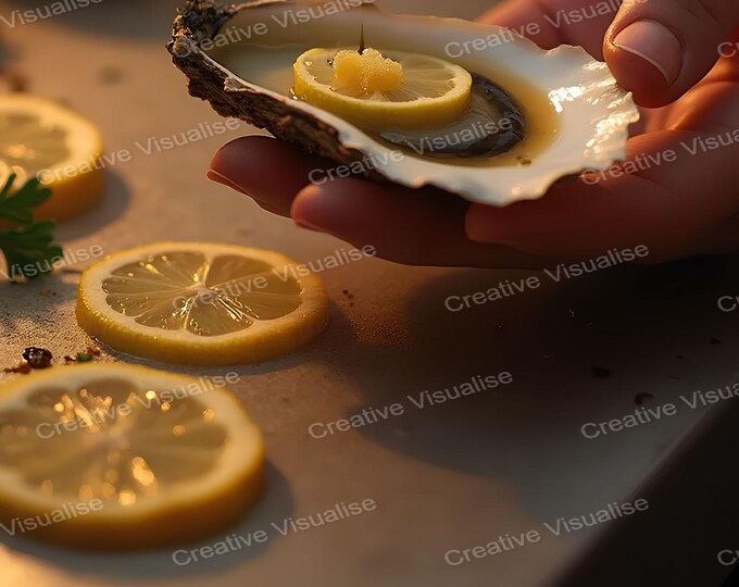 Special Shellfish Dish with Fresh Lemon – Elegant Seafood Cuisine Wall Art
