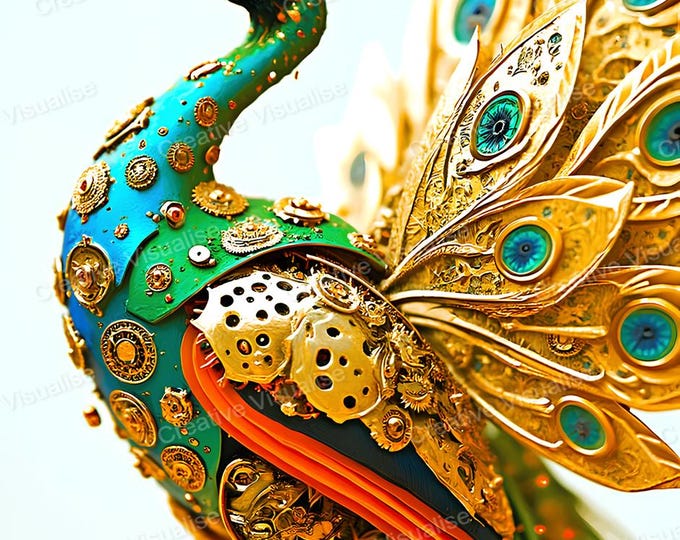 Metal Peacock Wall Art Printable | Industrial Modern Bird Digital Download PDF & PNG