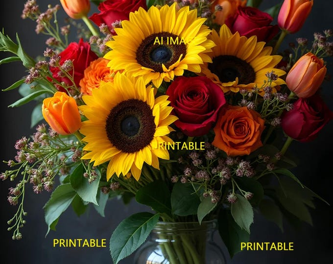 Featured listing image: Digital High-Resolution Download of Bouquet of Flowers in a Glass Jar