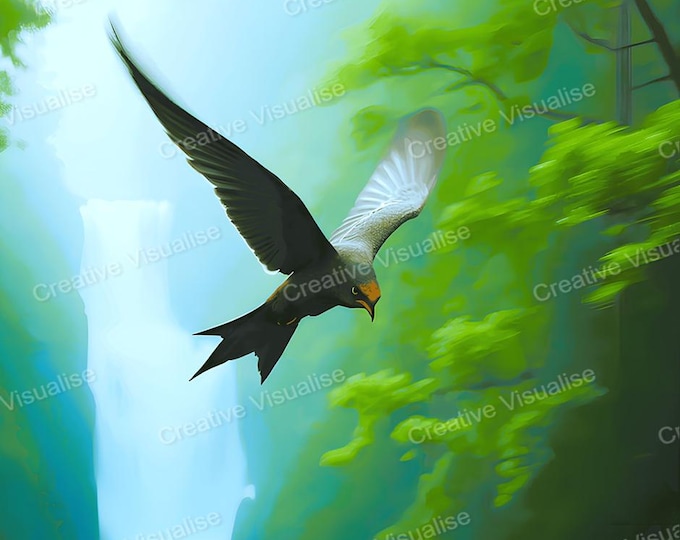 Flying Bird in Jungle Wall Art Printable | Tropical Nature Digital Download PDF & PNG