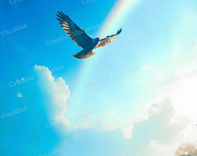 Flying Bird Wall Art Printable | Rainbow Sky Digital Download PDF & PNG