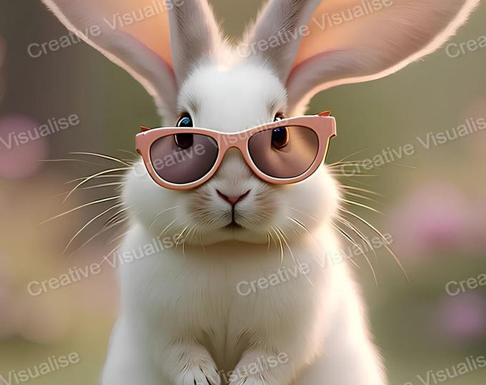 Bunny Portrait with Glasses and Big Ears – Whimsical funny Animal Wall Art