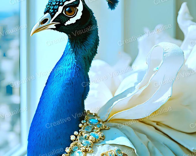 Peacock in Royal Clothes Wall Art Printable | Whimsical Fantasy Bird Digital Download PDF & PNG