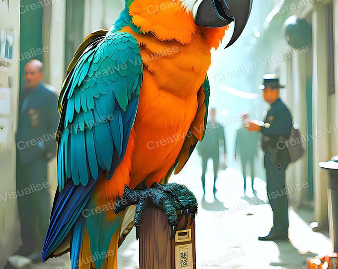 Macaw Parrot Inspector Printable Wall Art Digital Download High Resolution PNG PDF Print