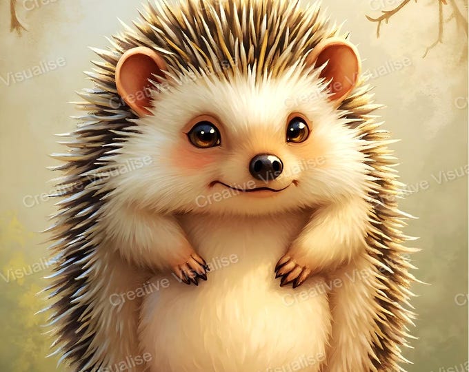 Cartoon Baby Hedgehog Standing Under Tree in Charming Nature Scene