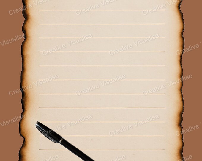 Brown Marginalized Writing Paper with Burnt Coffee Border and Pen – Vintage Parchment Illustration