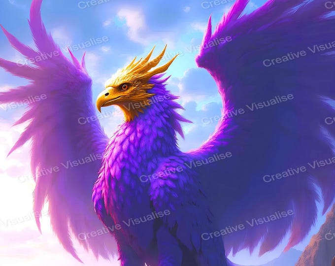Purple Griffin Wall Art Printable | Mythical Fantasy Creature Digital Download PDF & PNG