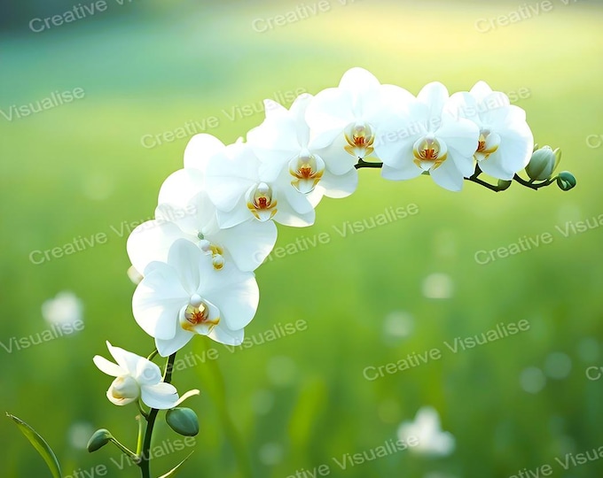 Orchid Flower Portrait in Green Field Printable Wall Art Botanical Nature Digital Decor