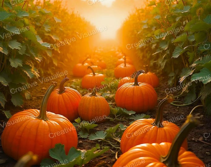 Pumpkin Field Close-Up at Sunset Printable Wall Art Autumn Harvest Digital Download Decor