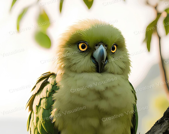 Green Owl Wall Art Printable | Colorful Wildlife Digital Download PDF & PNG