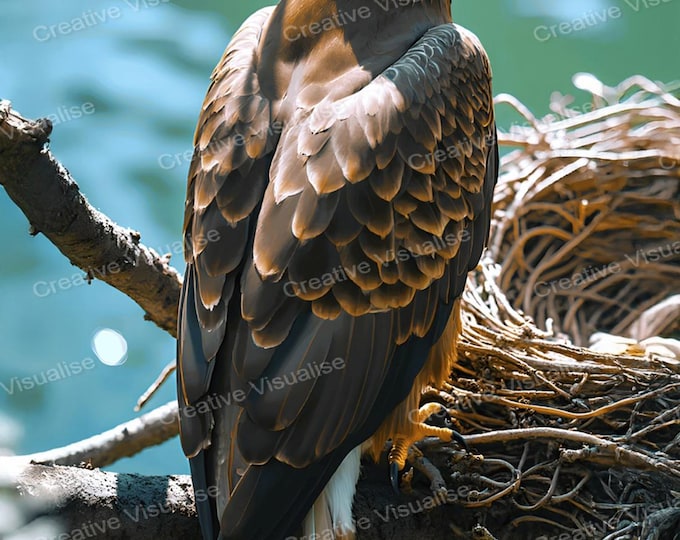 Eagle on Nest Wall Art Printable | Majestic Wildlife Digital Download PDF & PNG