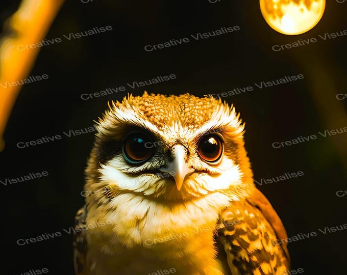Owl at Night Wall Art Printable | Dark Wildlife Digital Download PDF & PNG
