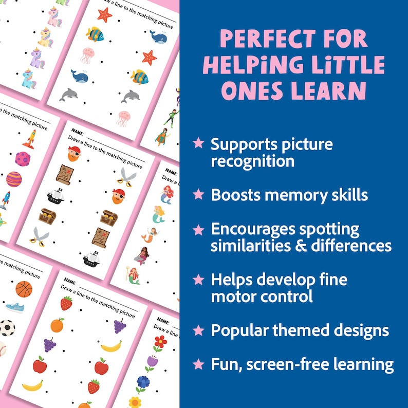 Match the picture activity sheets for early learners