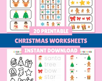 Christmas Preschool Activity Pack – 20 Page Printable Worksheets (PDF Download)