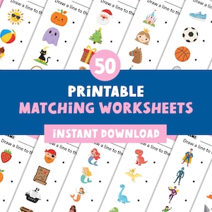 Printable matching worksheets for nursery, preschool, reception and kindergarten. Available as an instant digital download