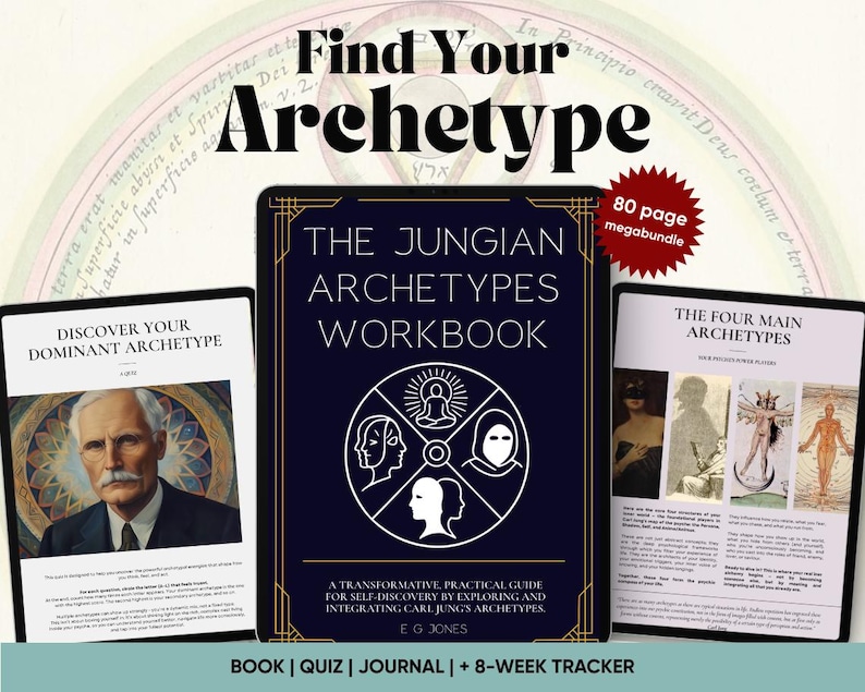 Pacote de exercícios de arquétipos de Carl Jung, diário de trabalho de sombra, ferramentas de psicologia de cura da criança interior, diário de crescimento pessoal, PDF editável interativo imagem 1