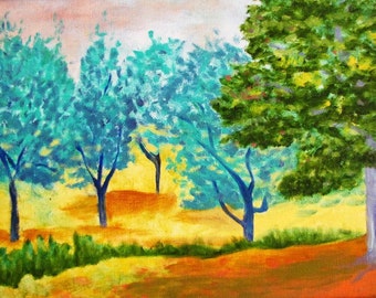 Olive Trees, original oil painting with frame