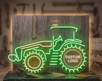 Tractor Neon LED Sign Custom Farm Decor Man Cave Light Personalized Gift for Farmers
