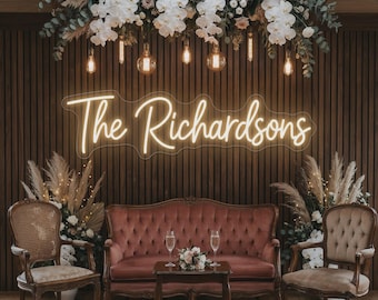 Custom Last Name Neon Sign, Personalized Wedding Reception LED Light, Mr and Mrs Backdrop