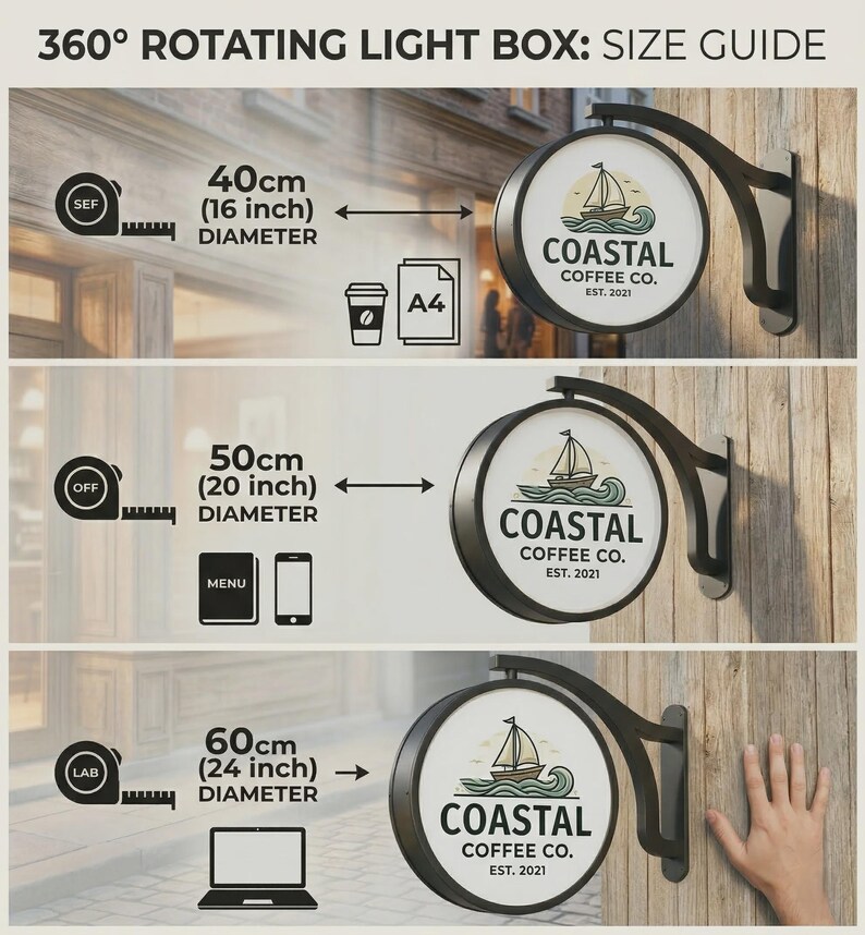 Custom Rotating Business LED Sign, Outdoor Double Sided Storefront ...
