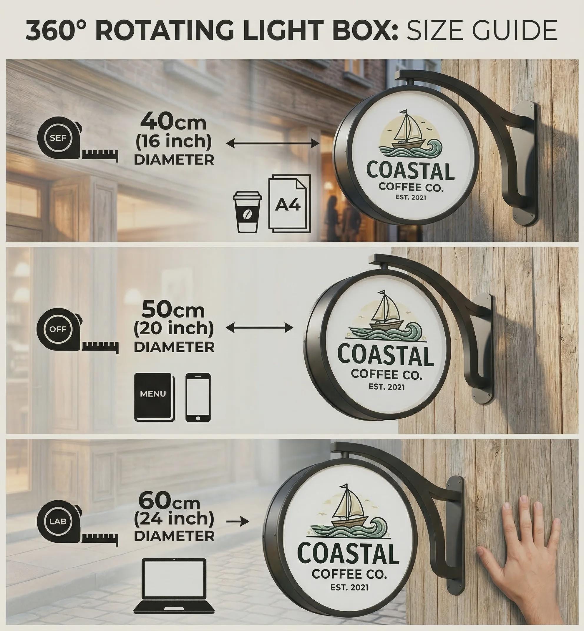Storefront Light Box Design Custom Rotating Business LED Sign, Outdoor Double Sided Storefront ...