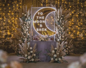 To the Moon and Back Neon Sign | Custom LED Moon Sign Wedding Decor | Neon Light Bedroom Wall Art | Romantic Anniversary Gift