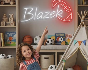 Custom Football Neon Name Sign, Sports Bedroom Wall Decor, Personalized Gift