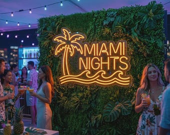 Custom Name Neon Sign, Miami Beach Palm Tree LED Light, Tropical Neon Sign, Beach House Decor, Pool Bar Sign, Coastal Wall Art, Summer Gift