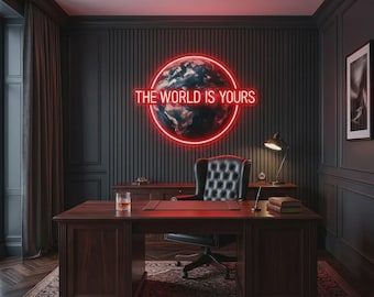 The World Is Yours Neon Sign | UV Globe LED Light, Motivational Wall Decor for Man Cave, Office, Game Room | Entrepreneur Gift by Hey Neons
