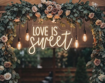 Love is Sweet Neon Sign | Personalized Custom LED Wedding Decor | Romantic Bedroom Wall Art | Valentine Anniversary Gift for Her Him