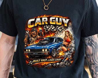 Camiseta Car Guy Muscle Car | Camiseta com estampa "Built Fast Lives Loud"
