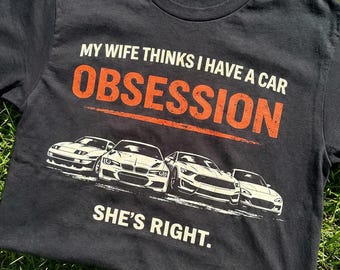 Camiseta engraçada para mecânico 'Obsessão por Carros', presente para apaixonados por carros.