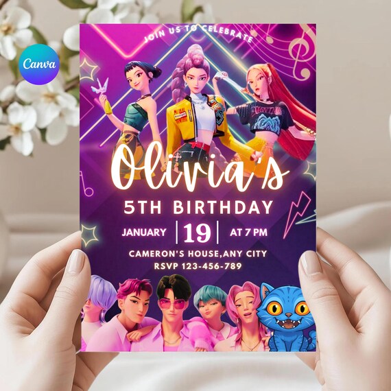 Kpop Demon Hunters Birthday Invitation - Editable Canva Template - K-pop Golden - Printable Party Invite Digital Download