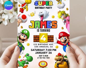 Super Mario Birthday Invitation, Gaming Party, Printable Invite (Digital Download)