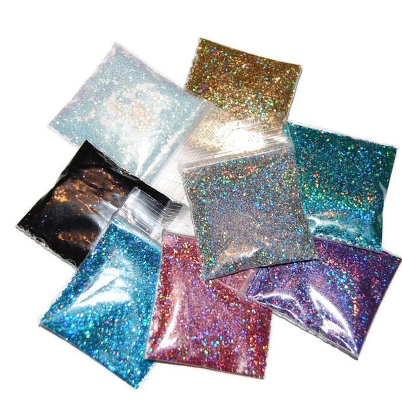 Holographic Glitter Set, COSMETIC GLITTER, Glitter for Tumblers, Lip Gloss, Eye Shadow, Nails, Solvent Resistant Glitter,  Set of 8, Holo 