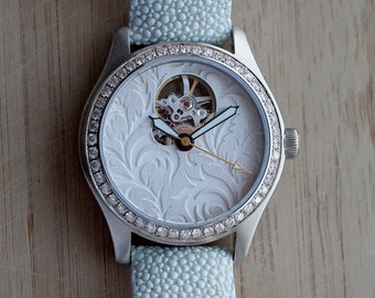 Damask Skeleton Automatic with diamonds set in bezel, 36 mm