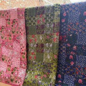 Handmade Patchwork Kantha Quilt: Vintage Cotton , King Size